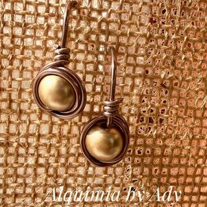 Gold and Bronze crystal pearl Earrings